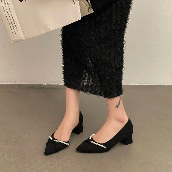 Women'S Medium-Sized Small-Sized Women'S Shoes Gentle Pointed Toe Small Single-Layer Shoes Women'S 2024 Chanel-Style French High-Heeled Shoes - Image 4